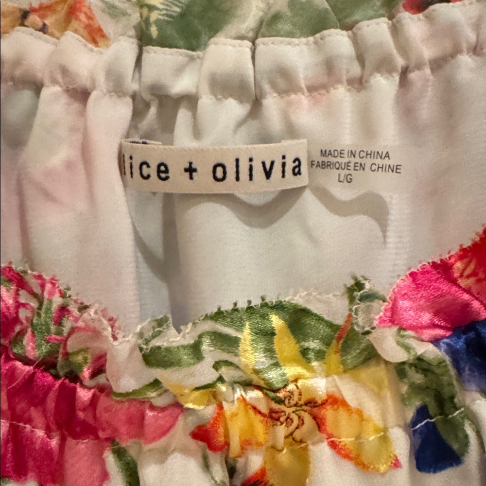 NWOT ALICE + OLIVIA ALTA FLORAL PRINT SILK BLEND BLOUSE ON/OFF SHOULDER SZ LARGE - Picture 14 of 15
